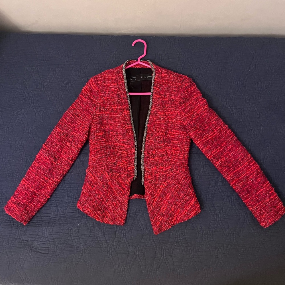 Zara Red Tweed Blazer